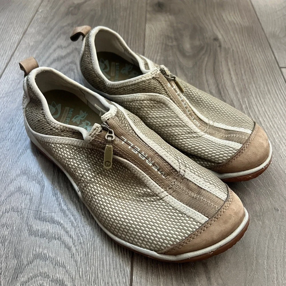 Merrell Women 7 Deep Tan Mesh Zip Up Air Cushion Trail Shoes J35218